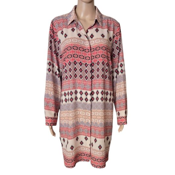 CHICO’S Exquisite Patterns Tunic Shirt Aztec Print bohemian multicolor size 2 - Picture 1 of 7